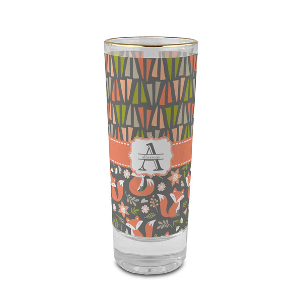 Custom Fox Trail Floral 2 oz Shot Glass -  Glass with Gold Rim - Single (Personalized)