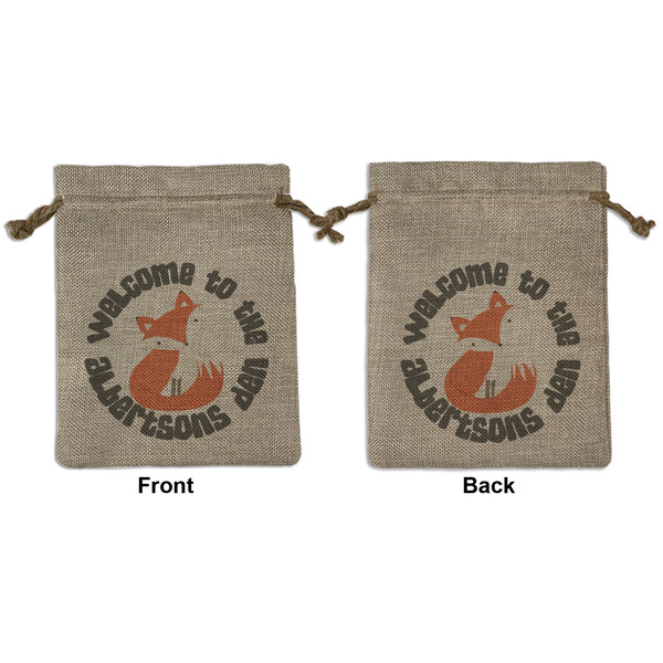 Custom Fox Trail Floral Medium Burlap Gift Bag - Front & Back (Personalized)