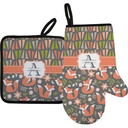 Fox Trail Floral Right Oven Mitt & Pot Holder Set w/ Name and Initial