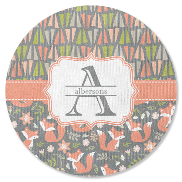 Custom Fox Trail Floral Round Rubber Backed Coaster (Personalized)