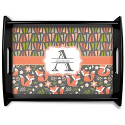 Fox Trail Floral Black Wooden Tray - Large (Personalized)