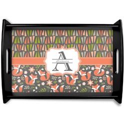 Fox Trail Floral Black Wooden Tray - Small (Personalized)
