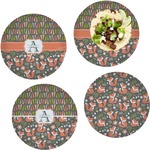 Fox Trail Floral Set of 4 Glass Lunch / Dinner Plate 10" (Personalized)