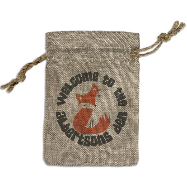 Custom Fox Trail Floral Small Burlap Gift Bag - Front (Personalized)