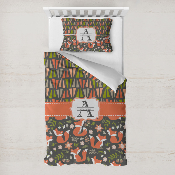 Custom Fox Trail Floral Toddler Bedding w/ Name and Initial