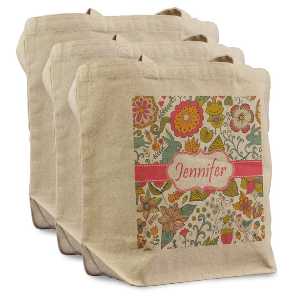 Custom Wild Garden Reusable Cotton Grocery Bags - Set of 3 (Personalized)