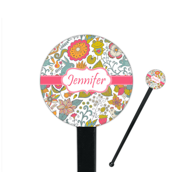 Custom Wild Garden 7" Round Plastic Stir Sticks - Black - Double Sided (Personalized)