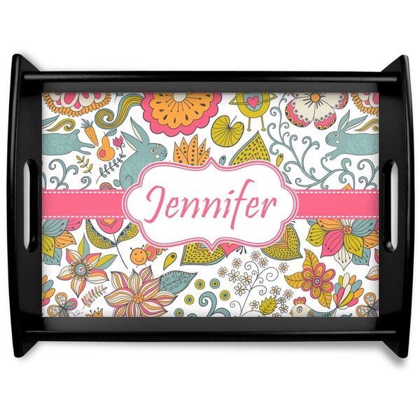 Custom Wild Garden Black Wooden Tray - Large (Personalized)