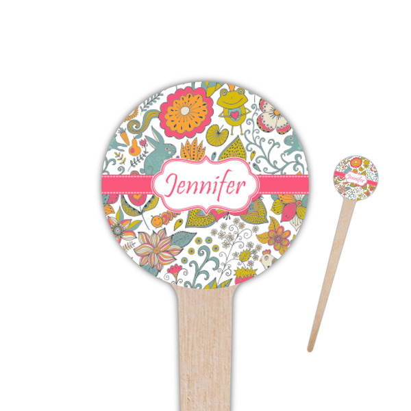 Custom Wild Garden 4" Round Wooden Food Picks - Single Sided (Personalized)