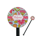 Wild Flowers 5.5" Round Plastic Stir Sticks - Black - Single Sided (Personalized)