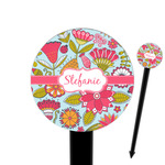 Wild Flowers 6" Round Plastic Food Picks - Black - Single Sided (Personalized)