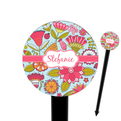 Wild Flowers 6" Round Plastic Food Picks - Black - Single Sided (Personalized)