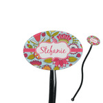 Wild Flowers 7" Oval Plastic Stir Sticks - Black - Single Sided (Personalized)