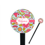 Wild Flowers 7" Round Plastic Stir Sticks - Black - Double Sided (Personalized)