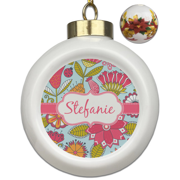 Custom Wild Flowers Ceramic Ball Ornaments - Poinsettia Garland (Personalized)