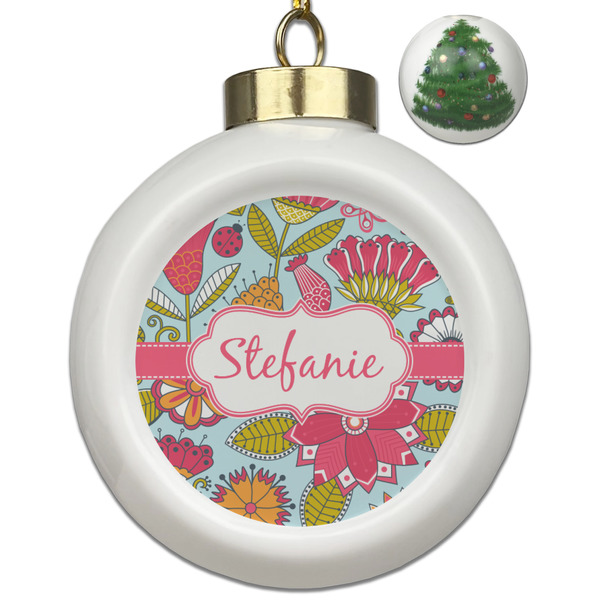 Custom Wild Flowers Ceramic Ball Ornament - Christmas Tree (Personalized)