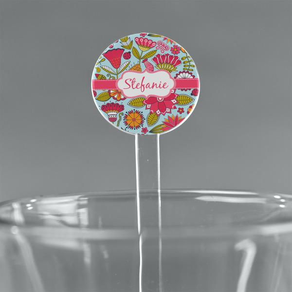 Custom Wild Flowers 7" Round Plastic Stir Sticks - Clear (Personalized)