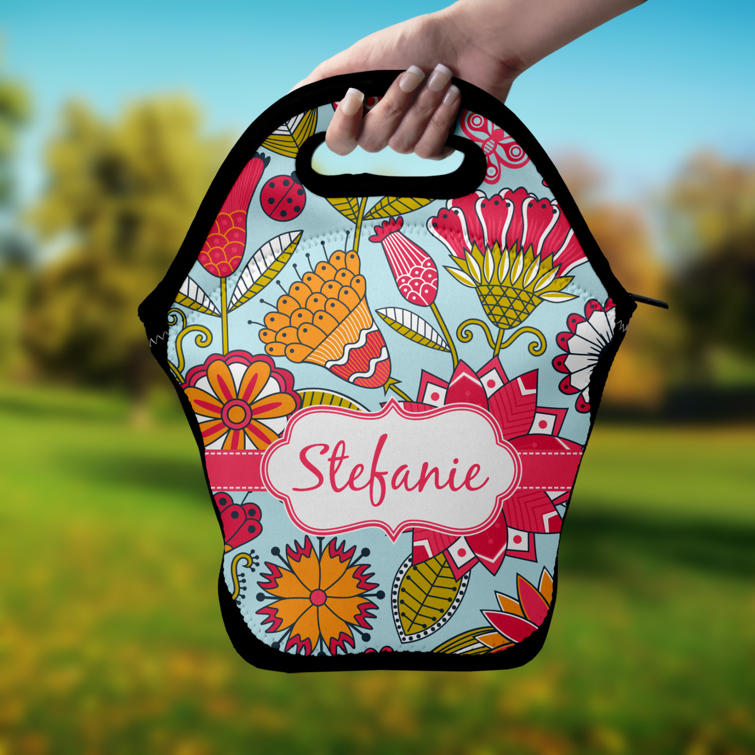 Custom Wild Flowers Lunch Bag w/ Name or Text | YouCustomizeIt