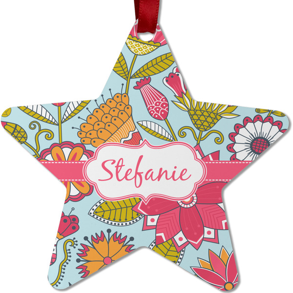 Custom Wild Flowers Metal Star Ornament - Double Sided w/ Name or Text