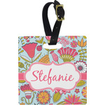 Wild Flowers Plastic Luggage Tag - Square w/ Name or Text