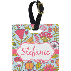 Wild Flowers Plastic Luggage Tag - Square w/ Name or Text