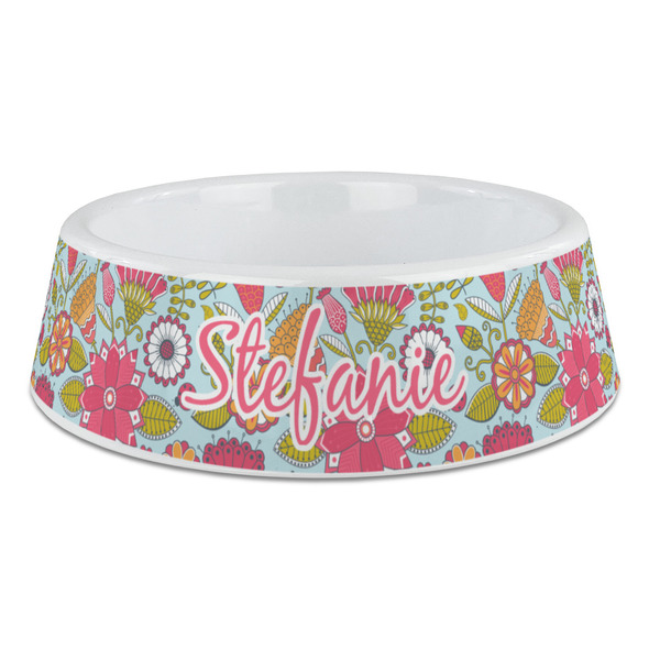 Custom Wild Flowers Plastic Dog Bowl - Large (Personalized)