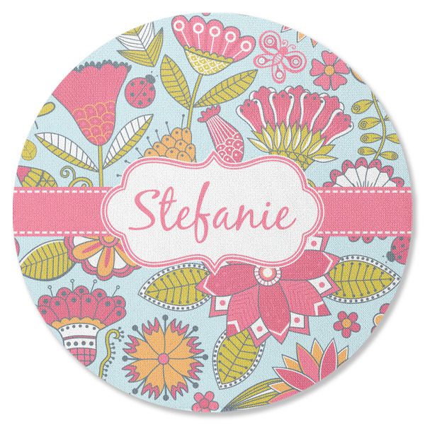 Custom Wild Flowers Round Rubber Backed Coaster (Personalized)