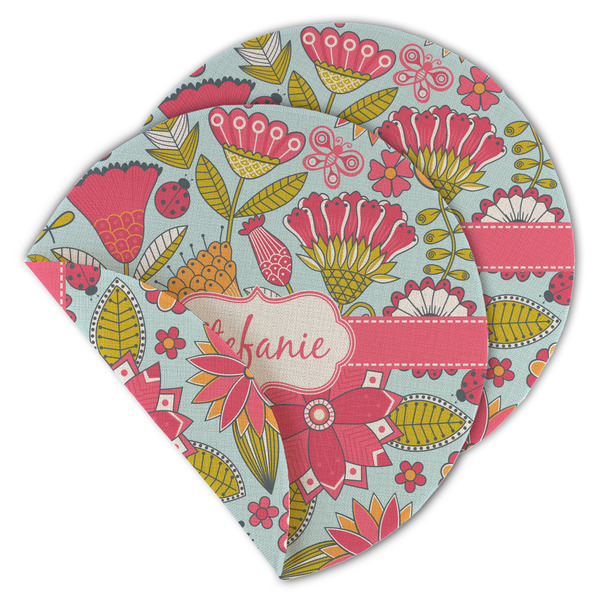 Custom Wild Flowers Round Linen Placemat - Double Sided (Personalized)