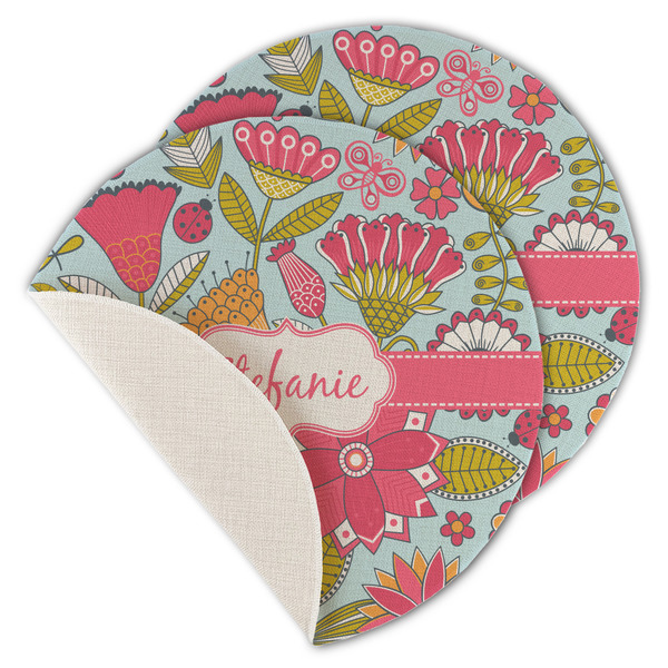 Custom Wild Flowers Round Linen Placemat - Single Sided - Set of 4 (Personalized)