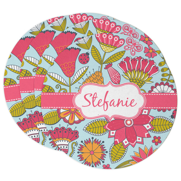 Custom Wild Flowers Round Paper Coasters w/ Name or Text