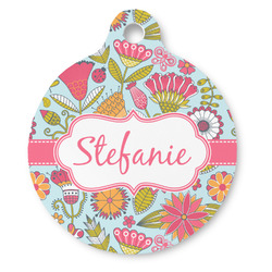 Wild Flowers Round Pet ID Tag - Large (Personalized)