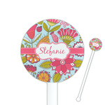 Wild Flowers 5.5" Round Plastic Stir Sticks - White - Single Sided (Personalized)