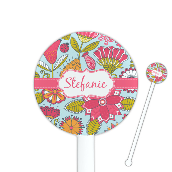 Custom Wild Flowers 5.5" Round Plastic Stir Sticks - White - Double Sided (Personalized)