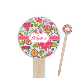 Wild Flowers 6" Round Wooden Food Picks - Single Sided (Personalized)