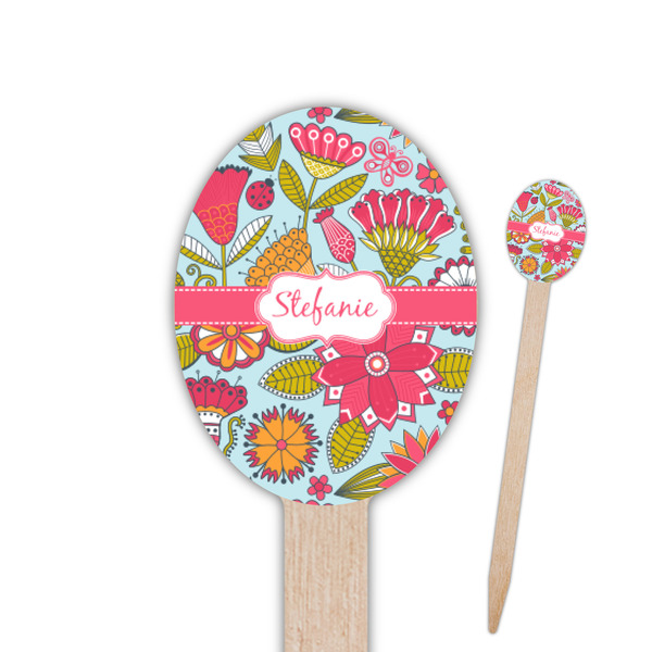 Custom Wild Flowers Oval Wooden Food Picks (Personalized)