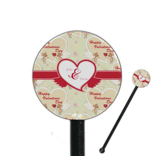 Custom Mouse Love 5.5" Round Plastic Stir Sticks - Black - Double Sided (Personalized)