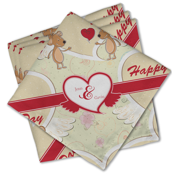 Custom Mouse Love Cloth Cocktail Napkins - Set of 4 w/ Couple's Names