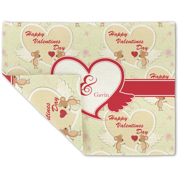 Custom Mouse Love Double-Sided Linen Placemat - Single w/ Couple's Names