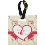 Mouse Love Plastic Luggage Tag - Square w/ Couple's Names