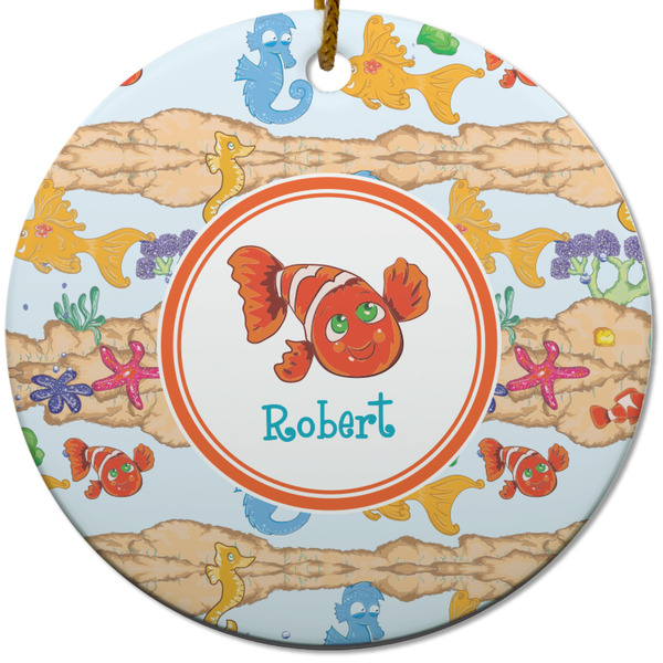 Custom Under the Sea Round Ceramic Ornament w/ Name or Text