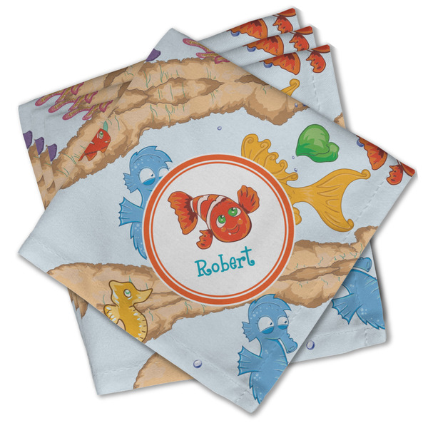 Custom Under the Sea Cloth Cocktail Napkins - Set of 4 w/ Name or Text