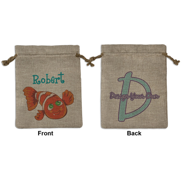 Custom Under the Sea Medium Burlap Gift Bag - Front & Back (Personalized)