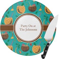 Coconut Drinks Round Glass Cutting Board - Medium (Personalized)