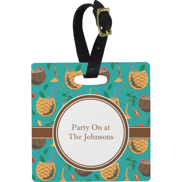 Custom Coconut Drinks Plastic Luggage Tag - Square w/ Name or Text