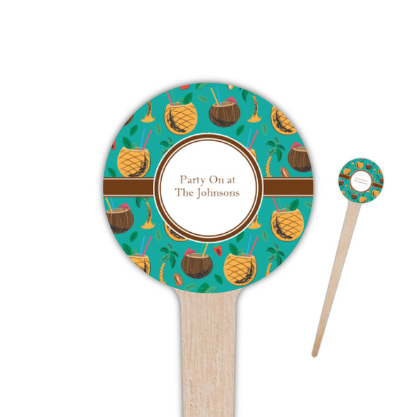 Custom Coconut Drinks 4" Round Wooden Food Picks - Single Sided (Personalized)