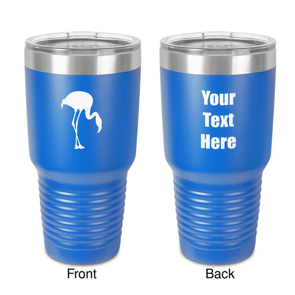 Custom Pink Flamingo 30 oz Stainless Steel Tumbler - Royal Blue - Double-Sided (Personalized)