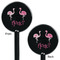 Pink Flamingo Black Plastic 5.5" Stir Stick - Double Sided - Round - Front & Back