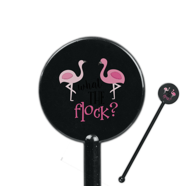 Custom Pink Flamingo 5.5" Round Plastic Stir Sticks - Black - Double Sided