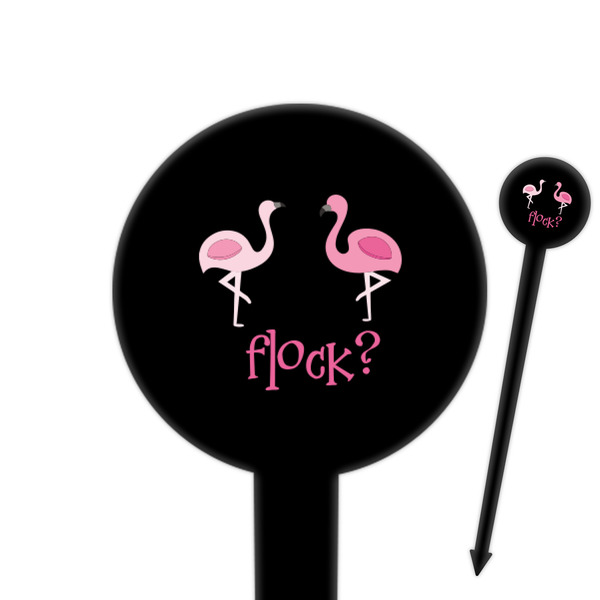 Custom Pink Flamingo 6" Round Plastic Food Picks - Black - Double Sided