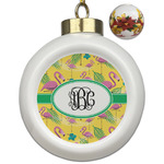 Pink Flamingo Ceramic Ball Ornaments - Poinsettia Garland (Personalized)